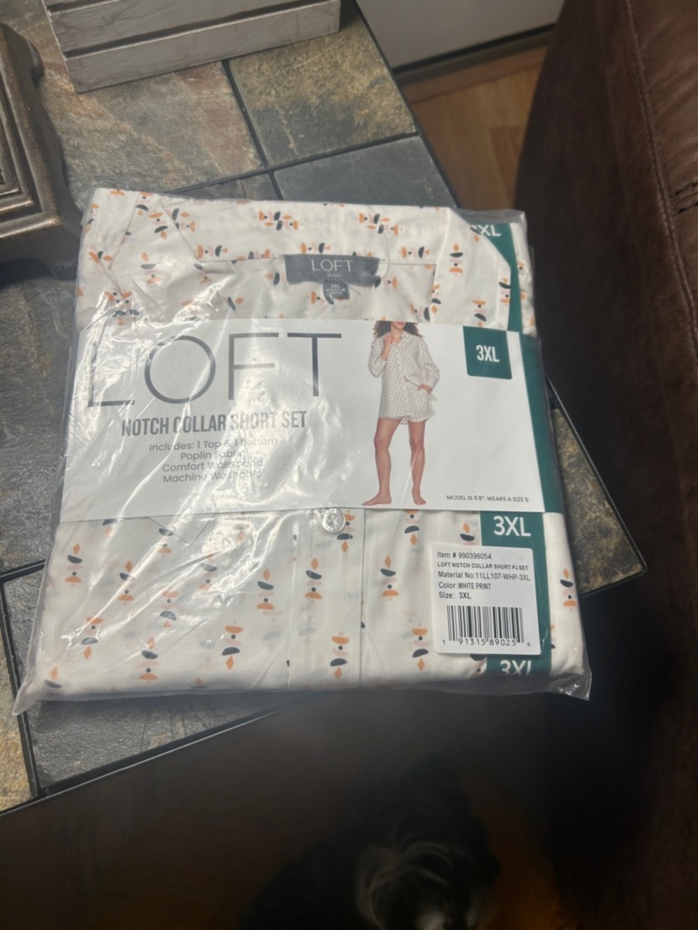 LOFT White Print Notch Collar Short PJ Set